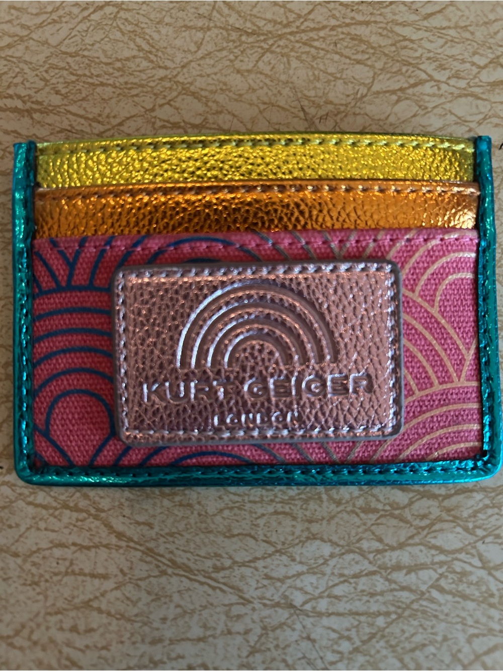 Kurt Geiger Metallic Rainbow Card Holder with Teal Trim